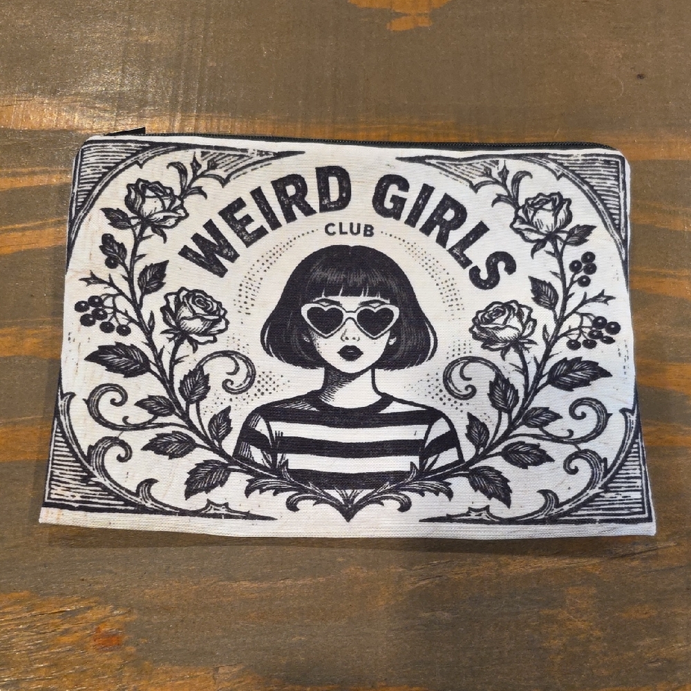 Fashion Jewelry Weird Girls Club Black and White Cosmetic Bag